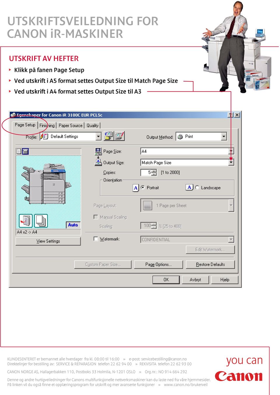 Output Size til Match Page Size Ved