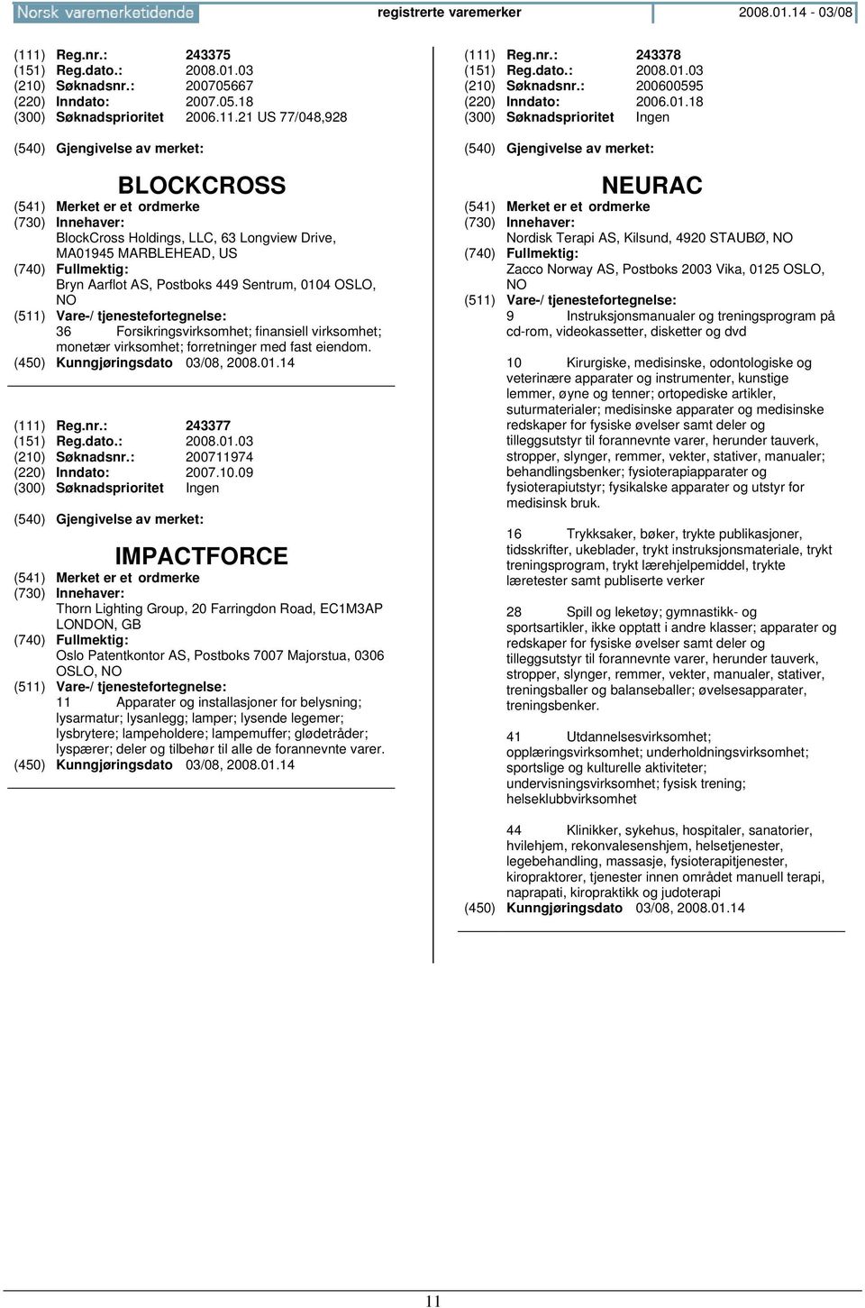 21 US 77/048,928 BLOCKCROSS BlockCross Holdings, LLC, 63 Longview Drive, MA01945 MARBLEHEAD, US Bryn Aarflot AS, Postboks 449 Sentrum, 0104 OSLO, 36 Forsikringsvirksomhet; finansiell virksomhet;