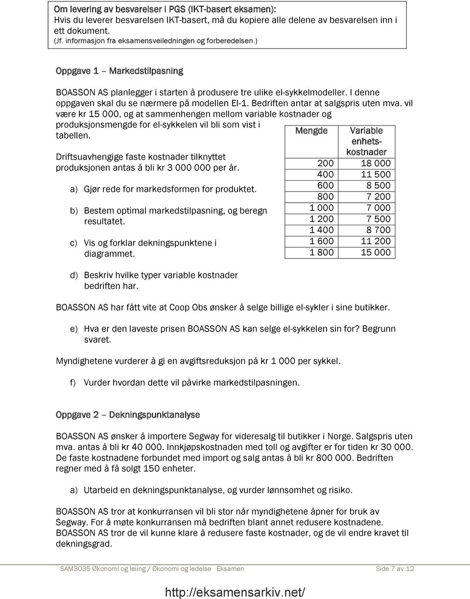 I denne oppgaven skal du se nærmere på modellen El-1. Bedriften antar at salgspris uten mva.