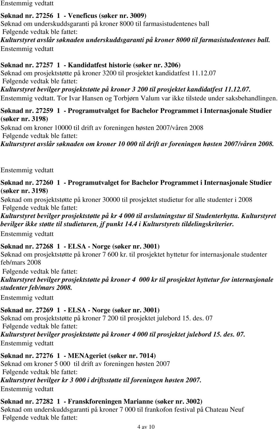 27257 1 - Kandidatfest historie (søker nr. 3206) Søknad om prosjektstøtte på kroner 3200 til prosjektet kandidatfest 11.12.