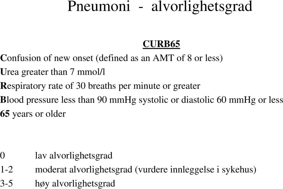 pressure less than 90 mmhg systolic or diastolic 60 mmhg or less 65 years or older 0 lav