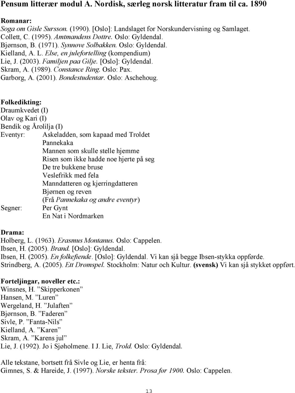 Skram, A. (1989). Constance Ring. Oslo: Pax. Garborg, A. (2001). Bondestudentar. Oslo: Aschehoug.