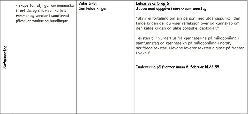 Skriv ei forteljing om ein person med utgangspunkt i den kalde krigen der du viser refleksjon over og kunnskap om den kalde krigen og ulike politiske