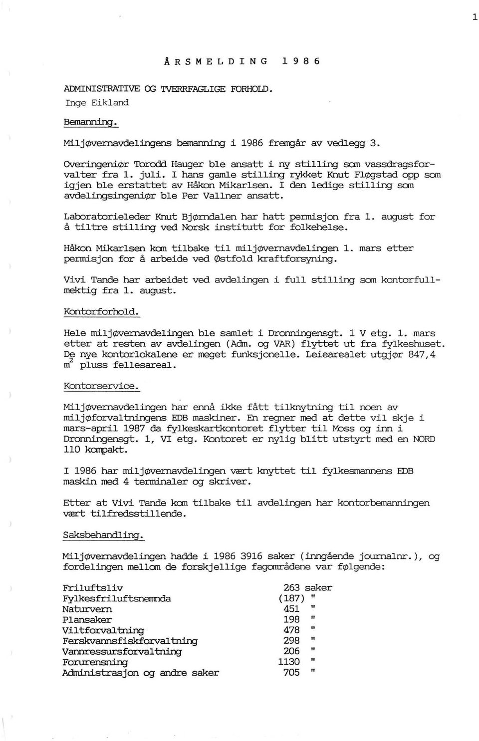 I den ledige stilling son avdelingsingeniør ble Per Vallner ansatt. Laboratorieleder Knut BjØrndalen har hatt pennisjon fra l. august for å tiltre stilling ved Norsk institutt for folkehelse.