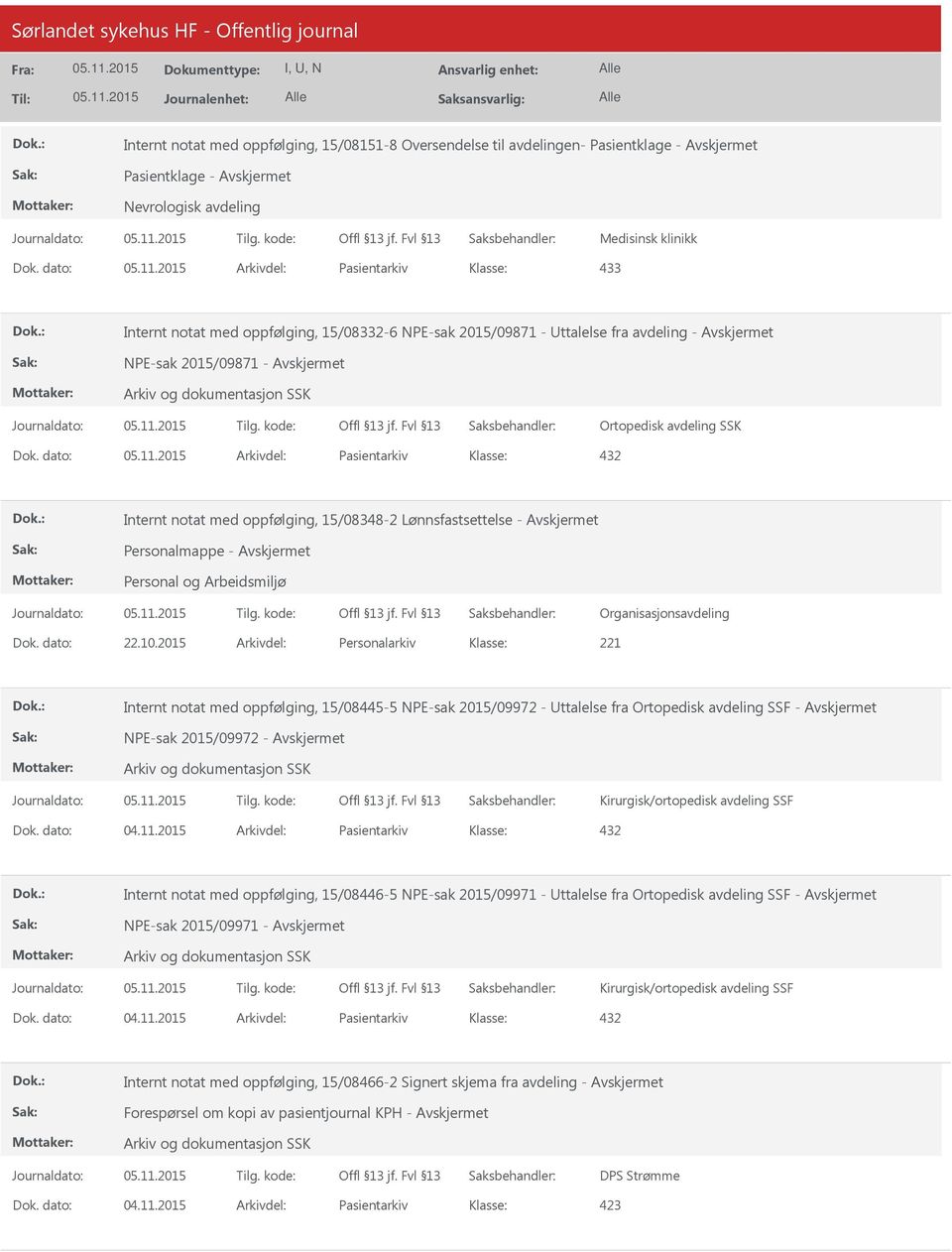 dato: Arkivdel: Pasientarkiv 432 Internt notat med oppfølging, 15/08348-2 Lønnsfastsettelse - Personalmappe - Organisasjonsavdeling Dok. dato: 22.10.