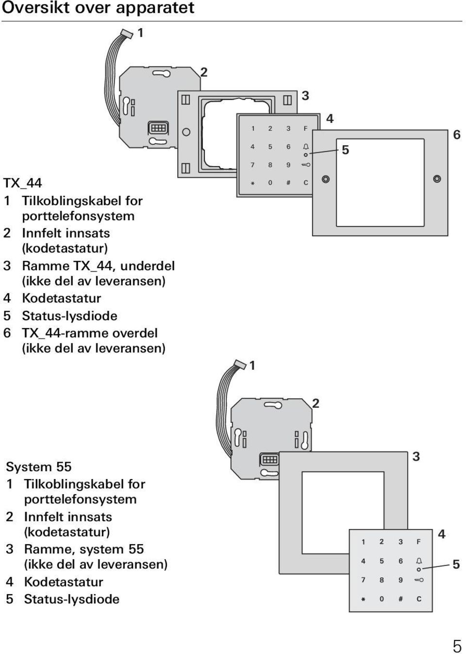 del av leveransen) 1 3 F 4 5 6 7 8 9 * 0 # C 1 3 4 5 6 System 55 1 Tilkoblingskabel for porttelefonsystem