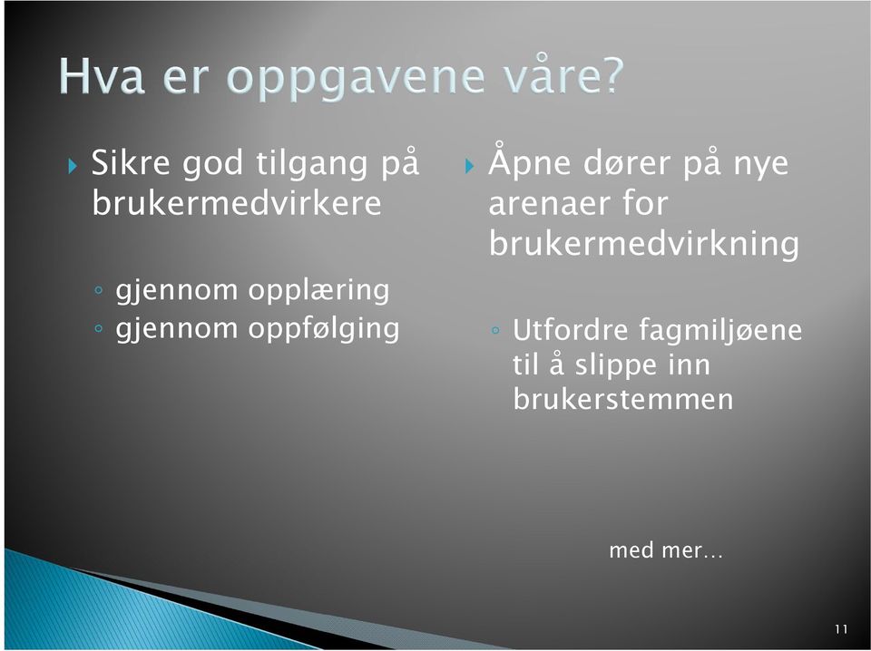 arenaer for brukermedvirkning Utfordre