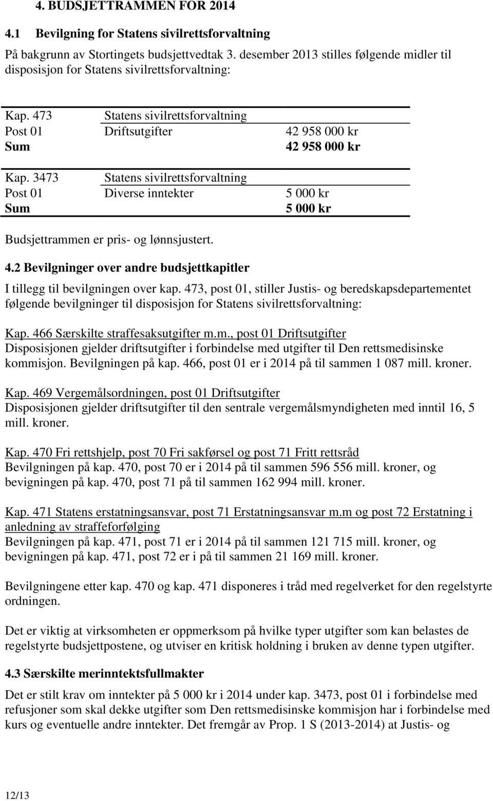 3473 Statens sivilrettsforvaltning Post 01 Diverse inntekter 5 000 kr Sum 5 000 kr Budsjettrammen er pris- og lønnsjustert. 4.