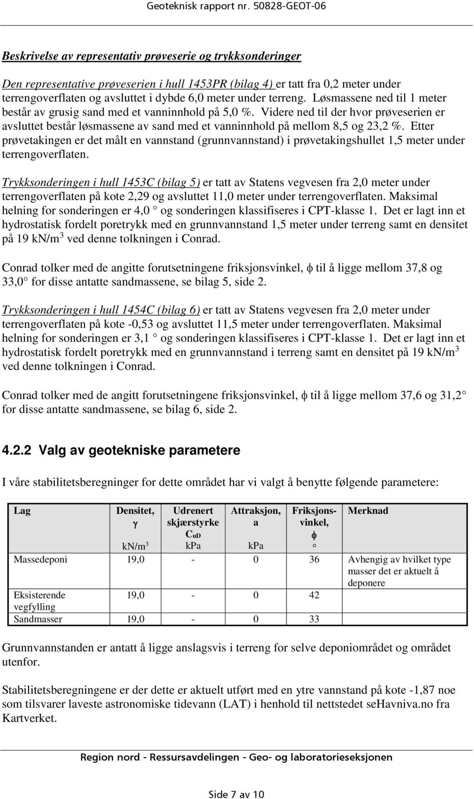 meter under terreng. Løsmassene ned til 1 meter består av grusig sand med et vanninnhld på 5,0 %.