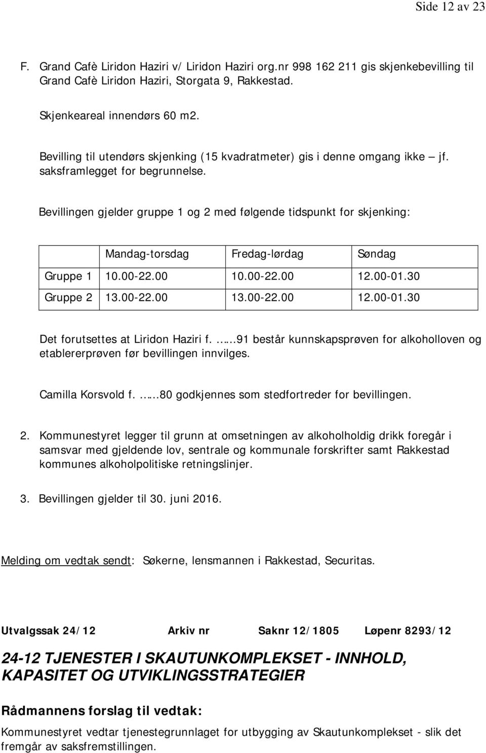 00-22.00 10.00-22.00 12.00-01.30 Gruppe 2 13.00-22.00 13.00-22.00 12.00-01.30 Det forutsettes at Liridon Haziri f.