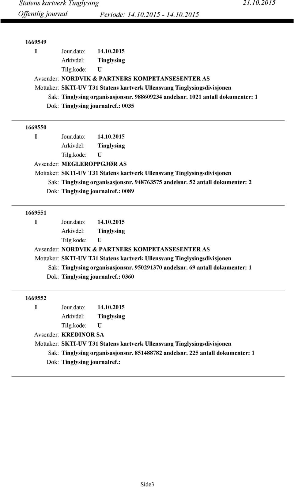 52 antall dokumenter: 2 Dok: journalref.: 0089 1669551 Avsender: NORDVIK & PARTNERS KOMPETANSESENTER AS organisasjonsnr.