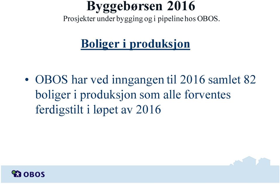 Boliger i produksjon OBOS har ved inngangen til