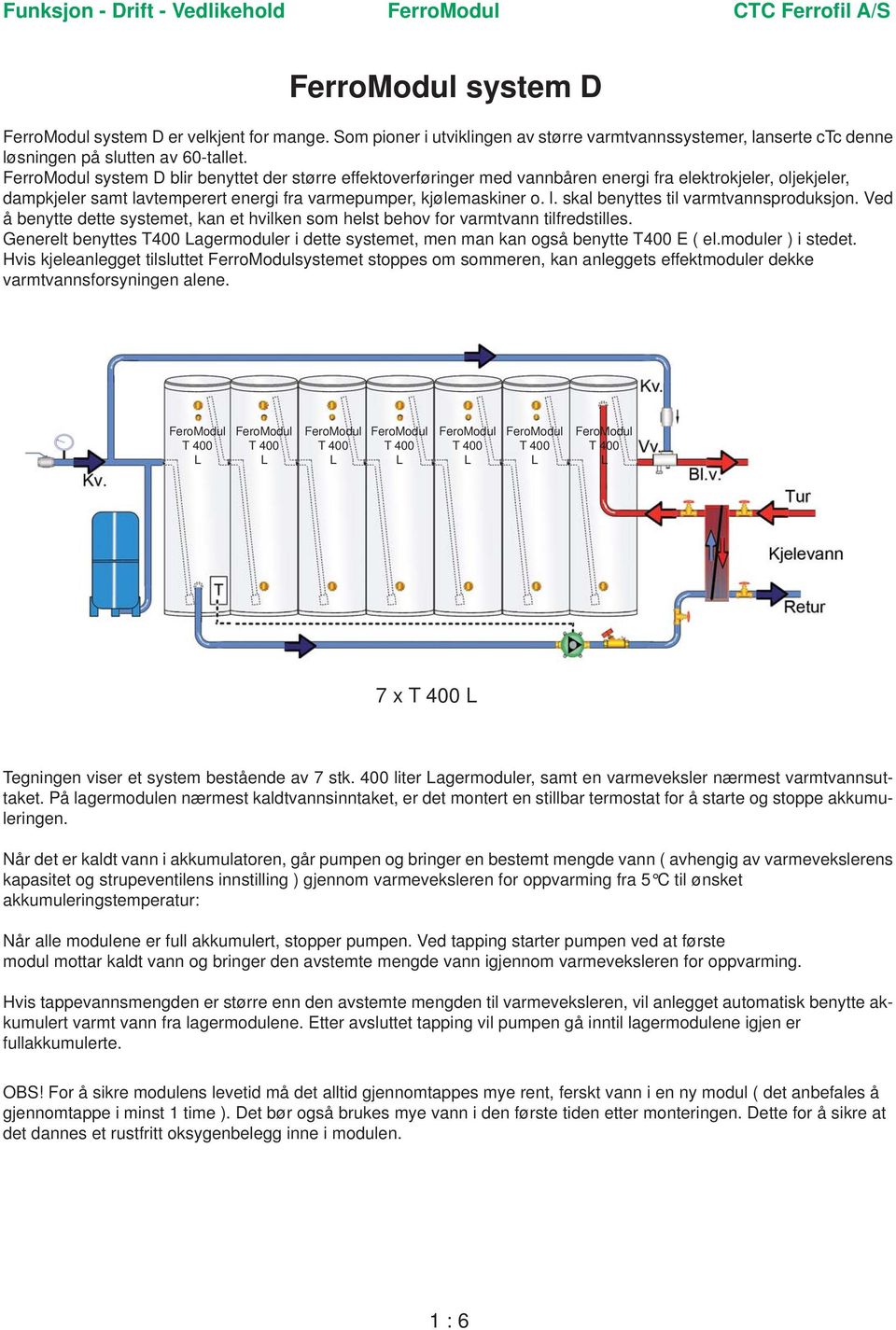 FerroModul system D blir benyttet der større effektoverføringer med vannbåren energi fra elektrokjeler, oljekjeler, dampkjeler samt lavtemperert energi fra varmepumper, kjølemaskiner o. l. skal benyttes til varmtvannsproduksjon.