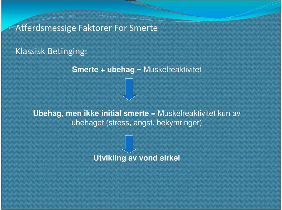 Ubehag, men ikke initial smerte = Muskelreaktivitet