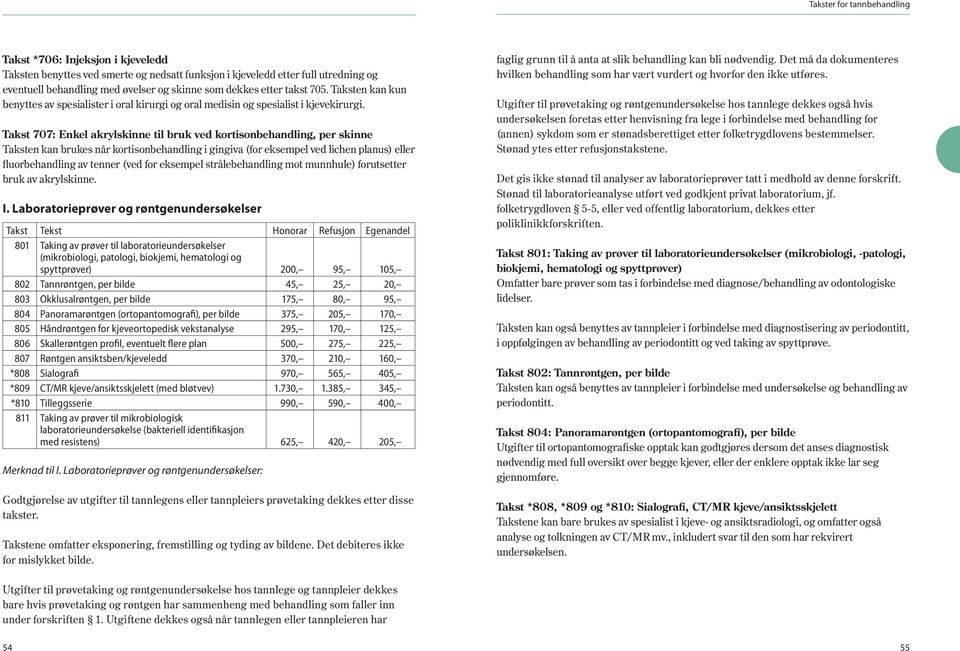 Takst 707: Enkel akrylskinne til bruk ved kortisonbehandling, per skinne Taksten kan brukes når kortisonbehandling i gingiva (for eksempel ved lichen planus) eller fluorbehandling av tenner (ved for