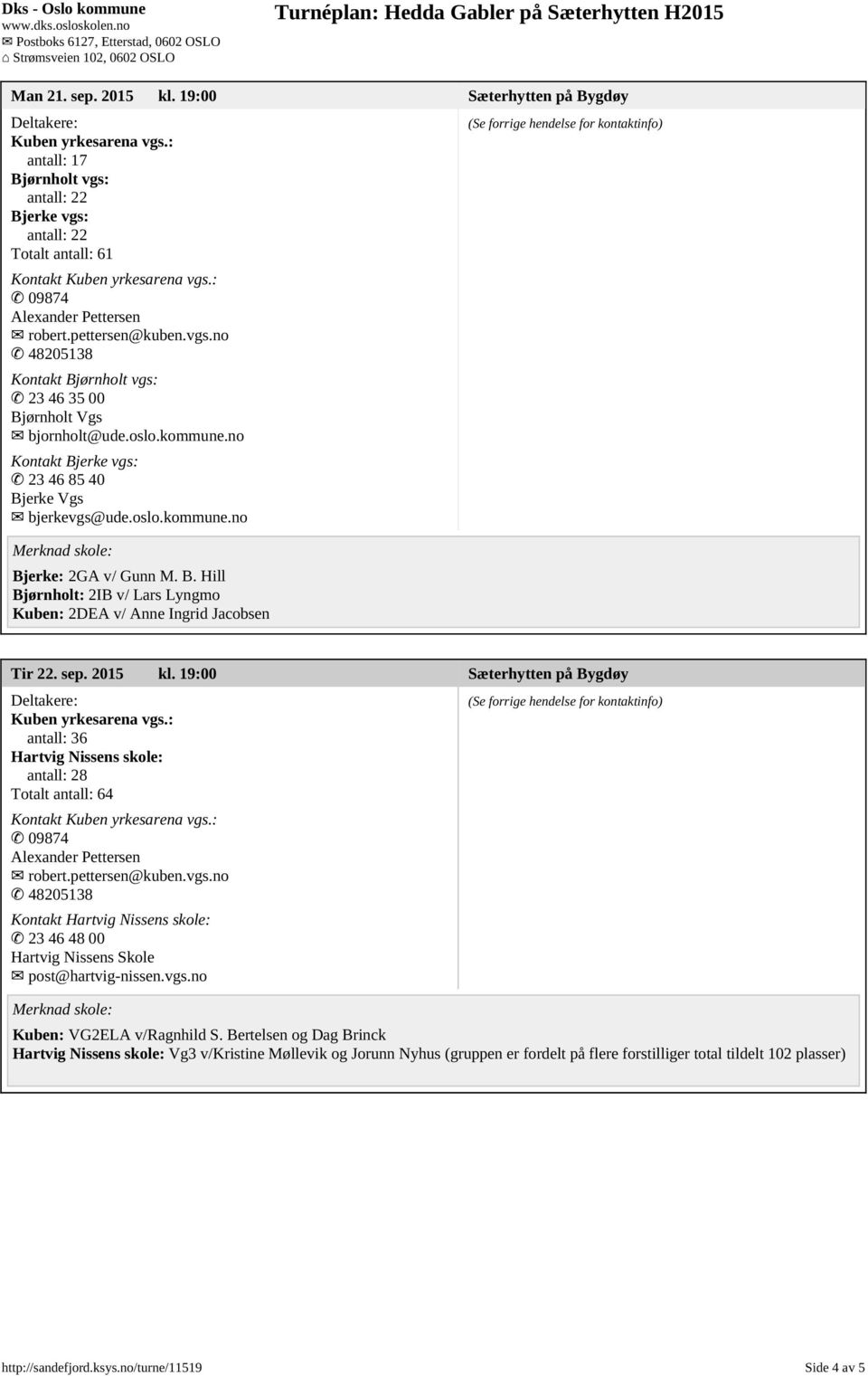 Vgs bjornholt@ude.oslo.kommune.no Kontakt Bjerke vgs: 23 46 85 40 Bjerke Vgs bjerkevgs@ude.oslo.kommune.no Bjerke: 2GA v/ Gunn M. B. Hill Bjørnholt: 2IB v/ Lars Lyngmo Kuben: 2DEA v/ Anne Ingrid Jacobsen Tir 22.