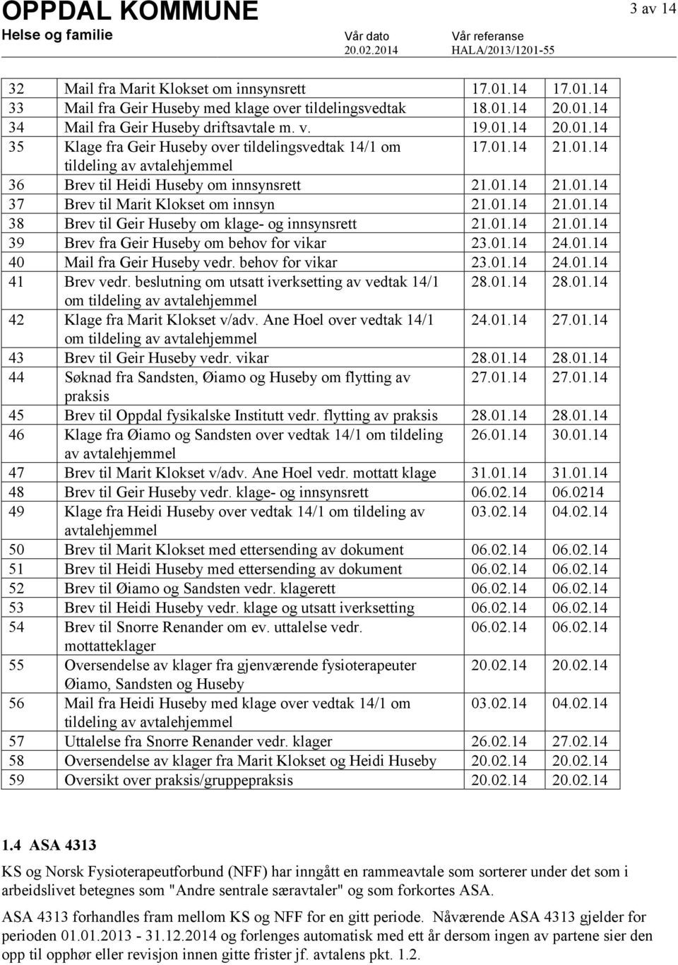 01.14 21.01.14 37 Brev til Marit Klokset om innsyn 21.01.14 21.01.14 38 Brev til Geir Huseby om klage- og innsynsrett 21.01.14 21.01.14 39 Brev fra Geir Huseby om behov for vikar 23.01.14 24.01.14 40 Mail fra Geir Huseby vedr.