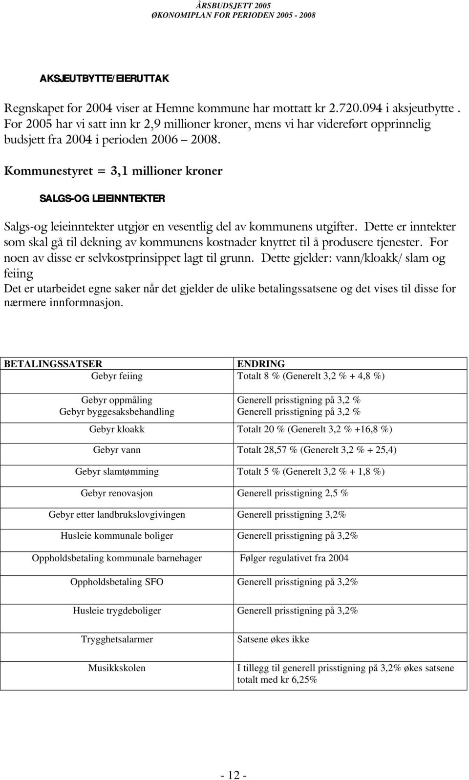 Kommunestyret = 3,1 millioner kroner SALGS-OG LEIEINNTEKTER Salgs-og leieinntekter utgjør en vesentlig del av kommunens utgifter.