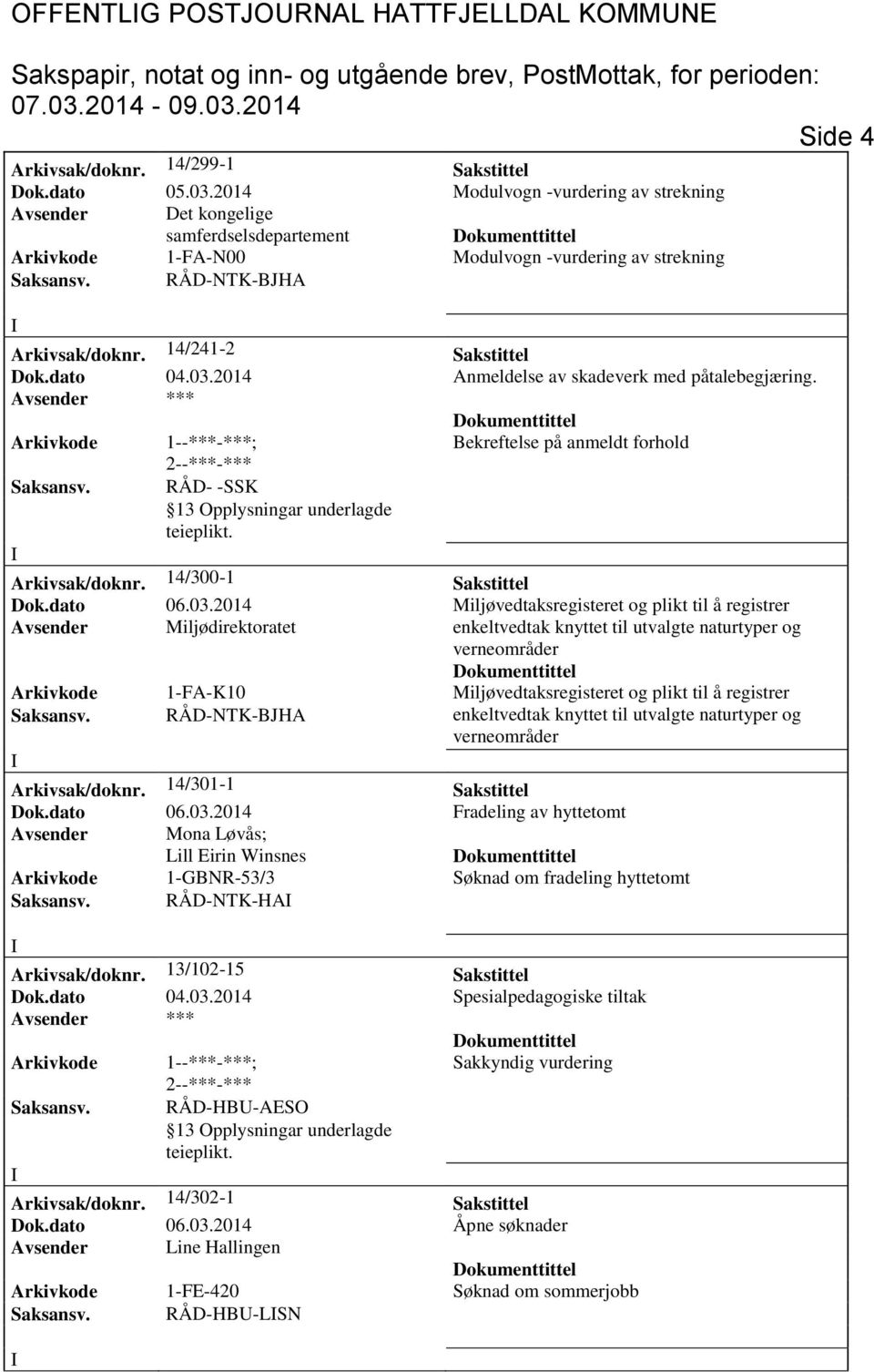 2014 Anmeldelse av skadeverk med påtalebegjæring. 1--***-***; Bekreftelse på anmeldt forhold 2--***-*** Arkivsak/doknr. 14/300-1 Sakstittel Dok.dato 06.03.