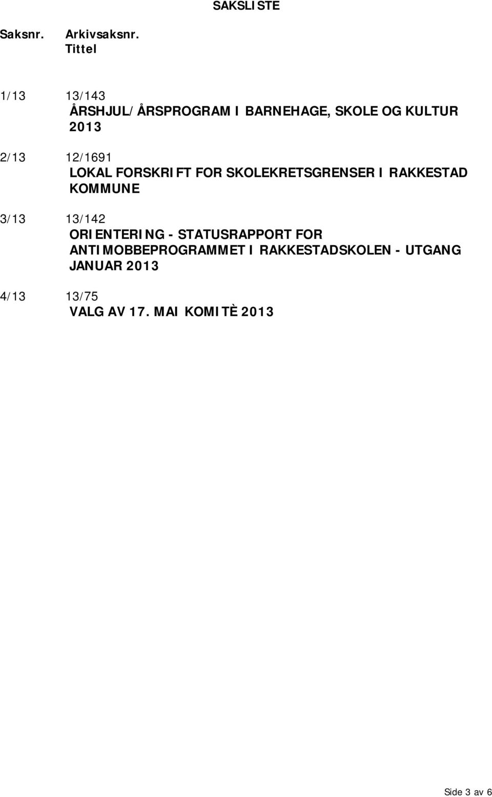 12/1691 LOKAL FORSKRIFT FOR SKOLEKRETSGRENSER I RAKKESTAD KOMMUNE 3/13 13/142