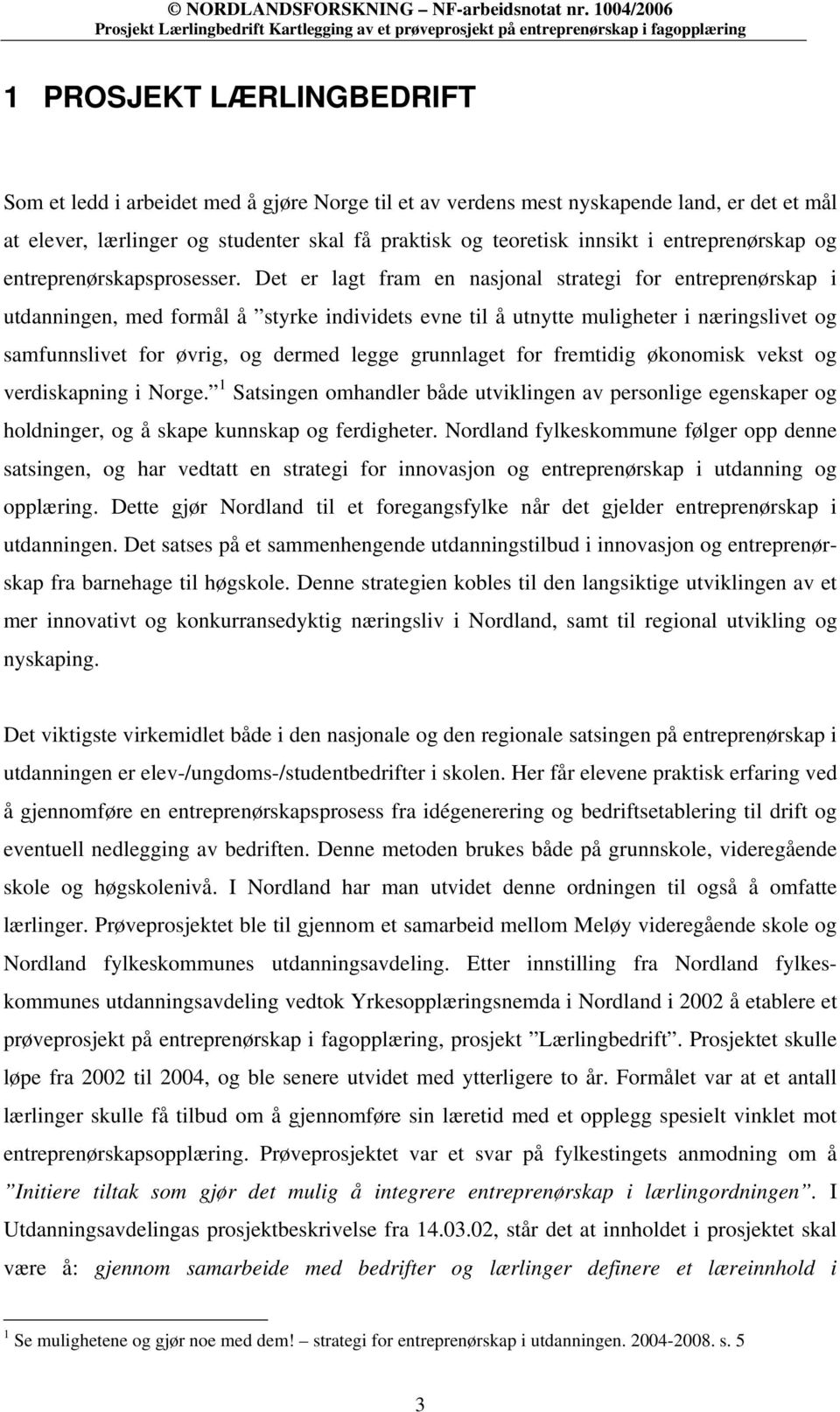 Det er lagt fram en nasjonal strategi for entreprenørskap i utdanningen, med formål å styrke individets evne til å utnytte muligheter i næringslivet og samfunnslivet for øvrig, og dermed legge