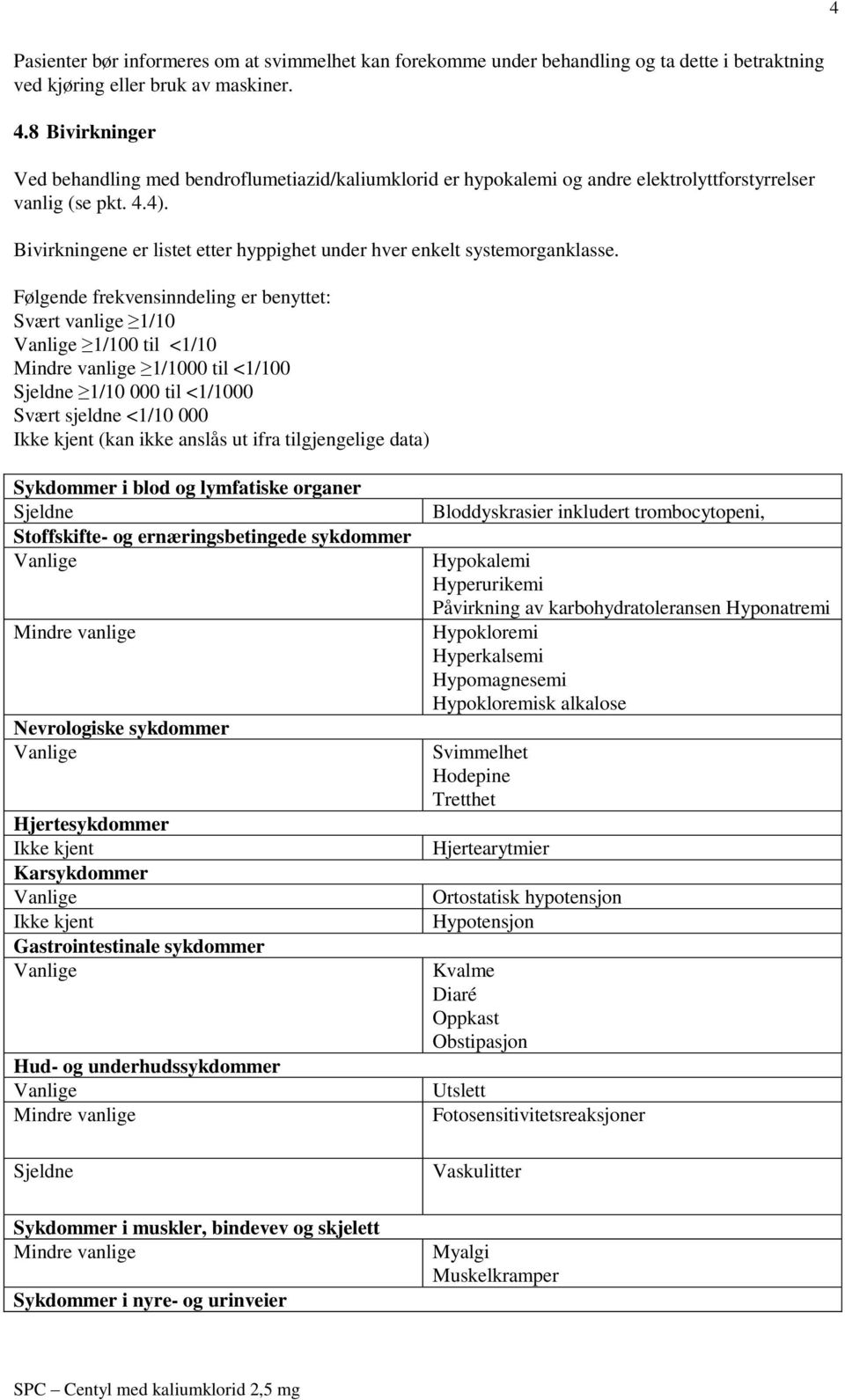 Bivirkningene er listet etter hyppighet under hver enkelt systemorganklasse.