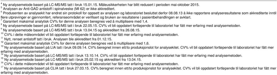 08.13 å ikke rapportere analyseresultatene som akkrediterte inntil flere utprøvinger er gjennomført, referanseområdet er verifisert og bruken av resultatene i pasientbehandlingen er avklart.