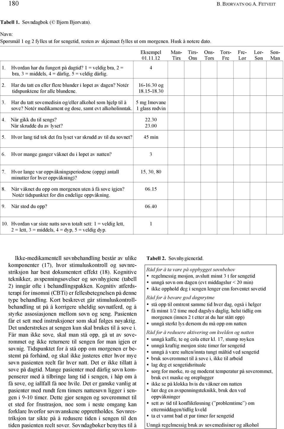 Har du tatt en eller flere blunder i løpet av dagen? Notér tidspunktene for alle blundene. 16-16.30 og 18.15-18.30 3. Har du tatt sovemedisin og/eller alkohol som hjelp til å sove?