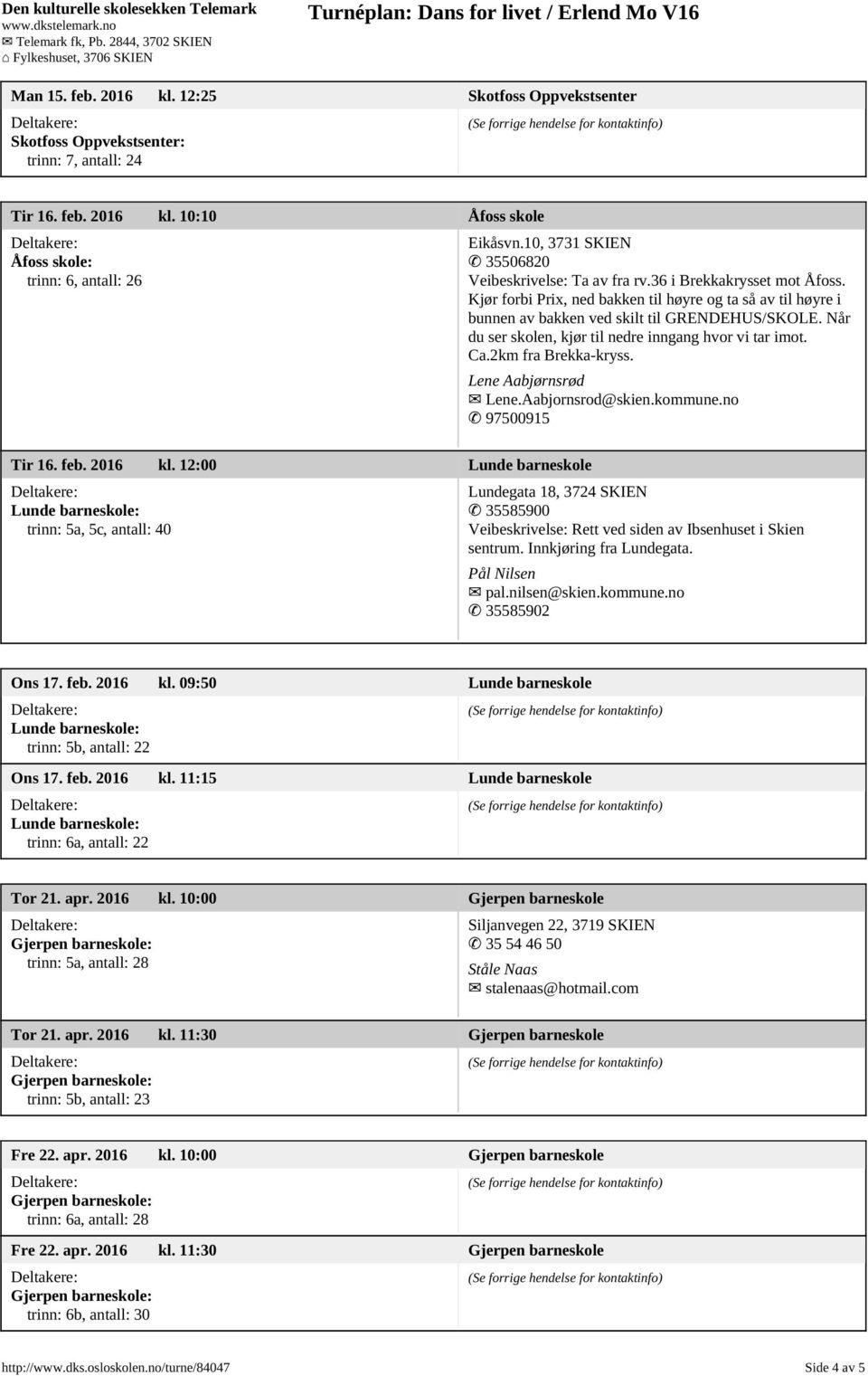 Når du ser skolen, kjør til nedre inngang hvor vi tar imot. Ca.2km fra Brekka-kryss. Lene Aabjørnsrød Lene.Aabjornsrod@skien.kommune.no 97500915 Tir 16. feb. 2016 kl.