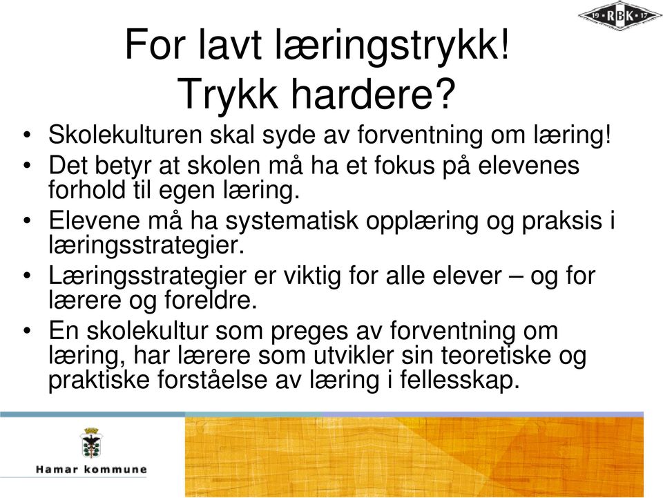 Elevene må ha systematisk opplæring og praksis i læringsstrategier.