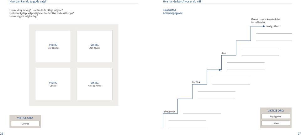 Hva er et godt valg for deg? Praksissted: Arbeidsoppgaver: Øverst i trappa kan du skrive inn målet ditt.