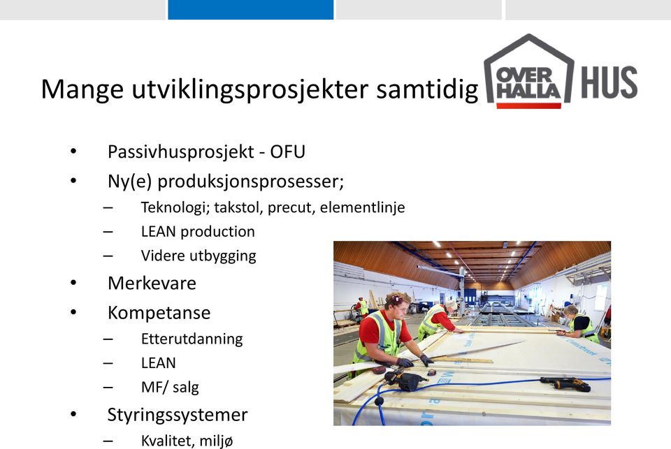 elementlinje LEAN production Videre utbygging Merkevare