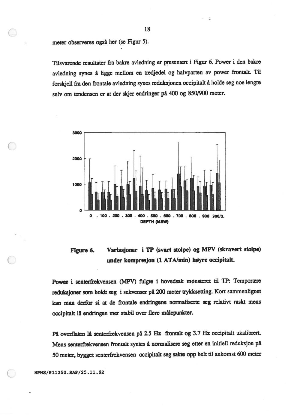 forskjell fra den frontale avledning synes reduksjonen occipitalt å holde seg noe lengre 18 HPNS/P11250.RAP/25.11.92 reduksjoner som holdt seg i sekvenser på 200 meter trykksetting.