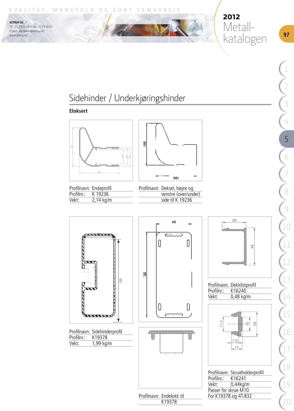 Sidehinderprofil Profilnr.: K Vekt:, kg/m Profilnavn: Dekklistprofil Profilnr.