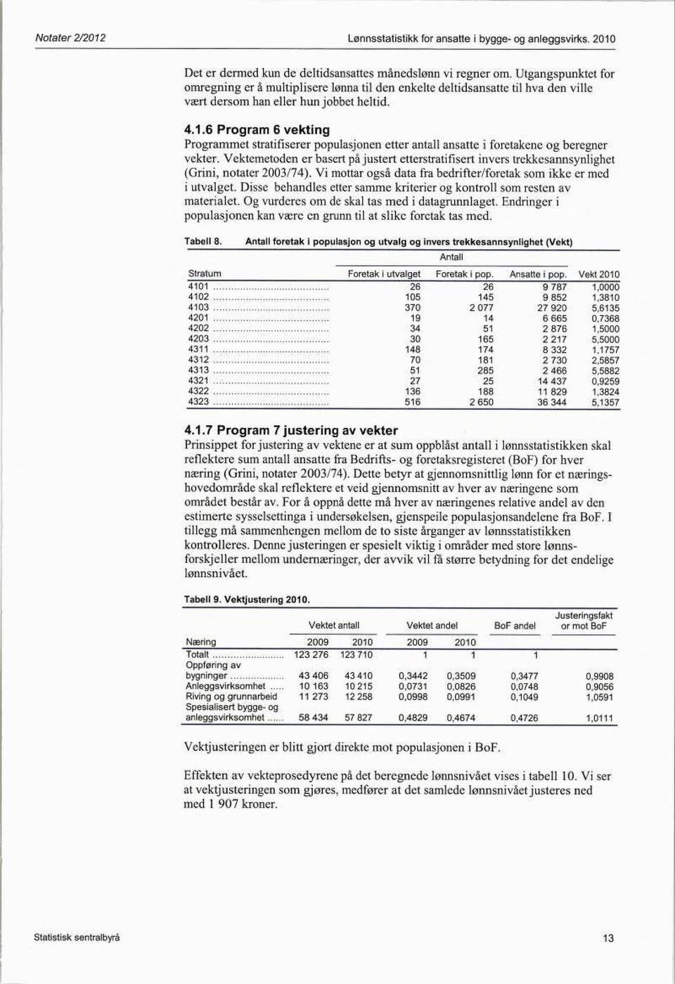 6 Program 6 vekting Programmet stratifiserer populasjonen etter antall ansatte i foretakene og beregner vekter.