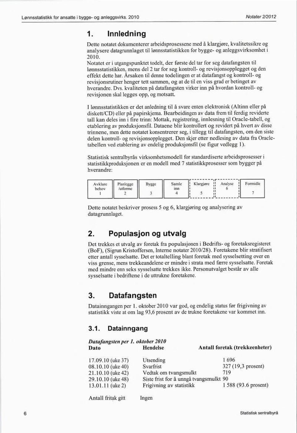 Notatet er i utgangspunktet todelt, der første del tar for seg datafangsten til lønnsstatistikken, mens del 2 tar for seg kontroll- og revisjonsopplegget og den effekt dette har.