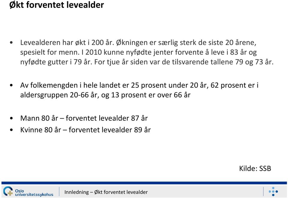 For tjue år siden var de tilsvarende tallene 79 og 73 år.