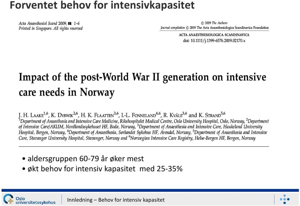 behov for intensiv kapasitet med