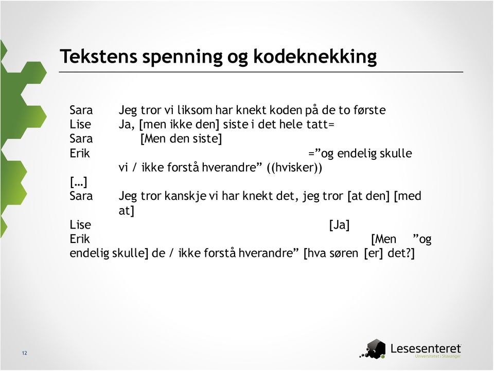 ikke forstå hverandre ((hvisker)) Jeg tror kanskje vi har knekt det, jeg tror [at den]