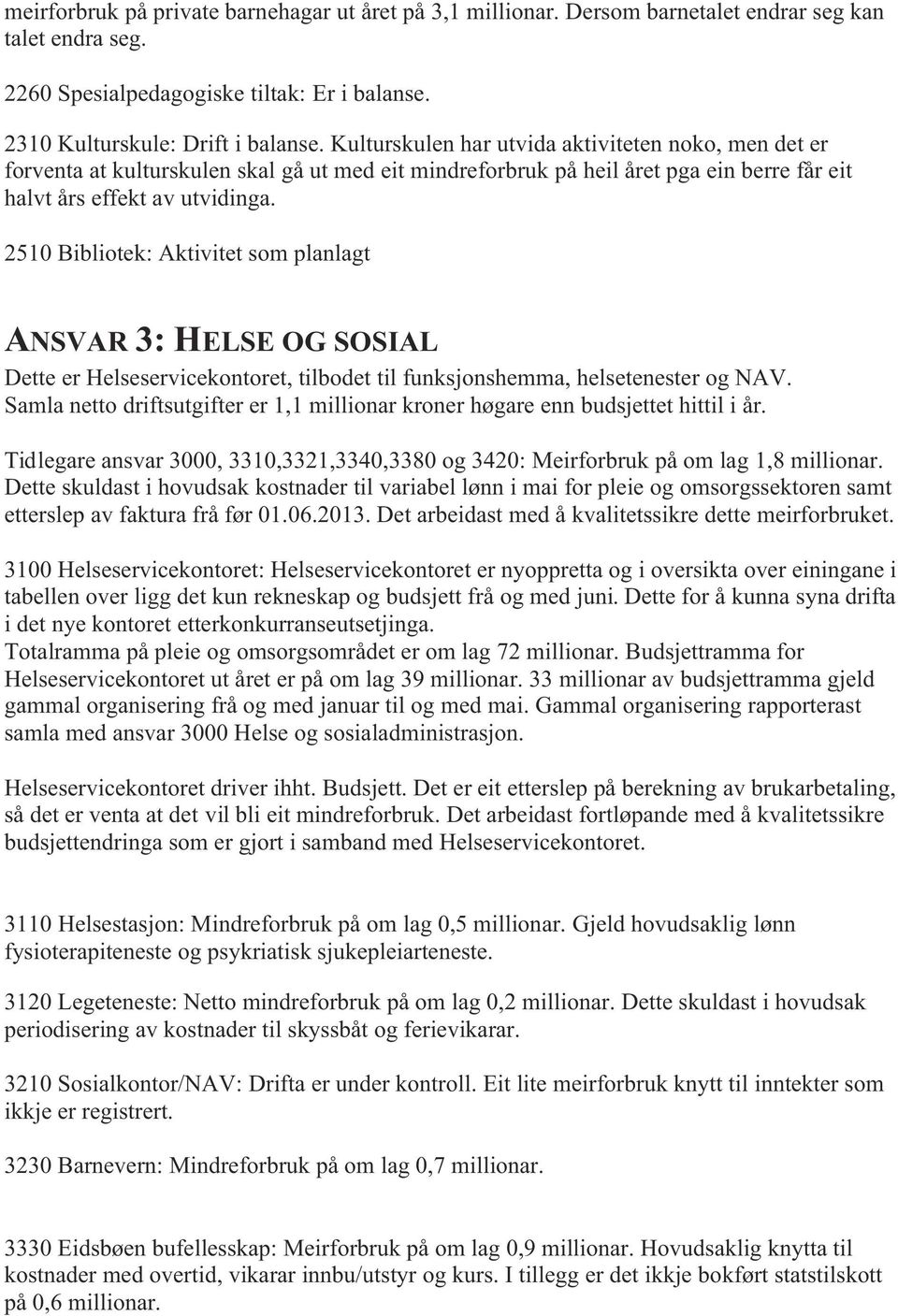 2510 Bibliotek: Aktivitet som planlagt ANSVAR 3: HELSE OG SOSIAL Dette er Helseservicekontoret, tilbodet til funksjonshemma, helsetenester og NAV.