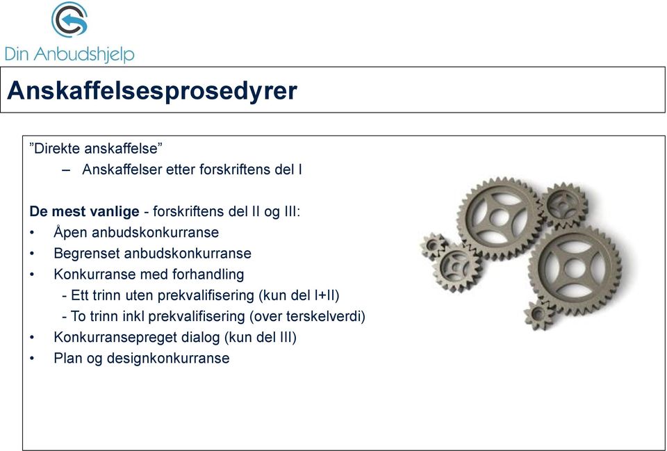 Konkurranse med forhandling - Ett trinn uten prekvalifisering (kun del I+II) - To trinn inkl