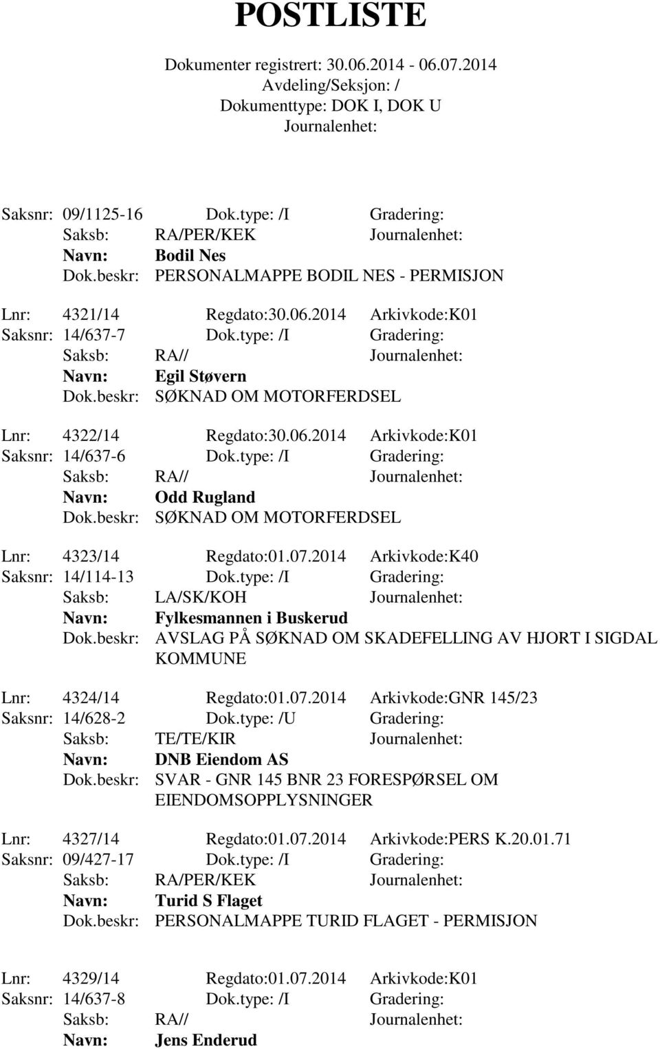 beskr: SØKNAD OM MOTORFERDSEL Lnr: 4323/14 Regdato:01.07.2014 Arkivkode:K40 Saksnr: 14/114-13 Dok.type: /I Gradering: Saksb: LA/SK/KOH Fylkesmannen i Buskerud Dok.