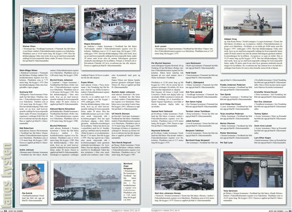 Eieren er oppført på blad i fiskermanntallet. Stein-Wiggo Nilsen i åtsfjord kommune i Finnmark har fått båten «Fredag» innført i Fiskeridirektoratets register over fiskefartøy.