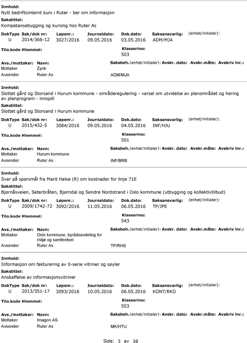 2015/432-5 3084/2016 04.05.2016 NF/HJ Avs./mottaker: Navn: Saksbeh. Avskr. dato: Avskr.måte: Avskriv lnr.