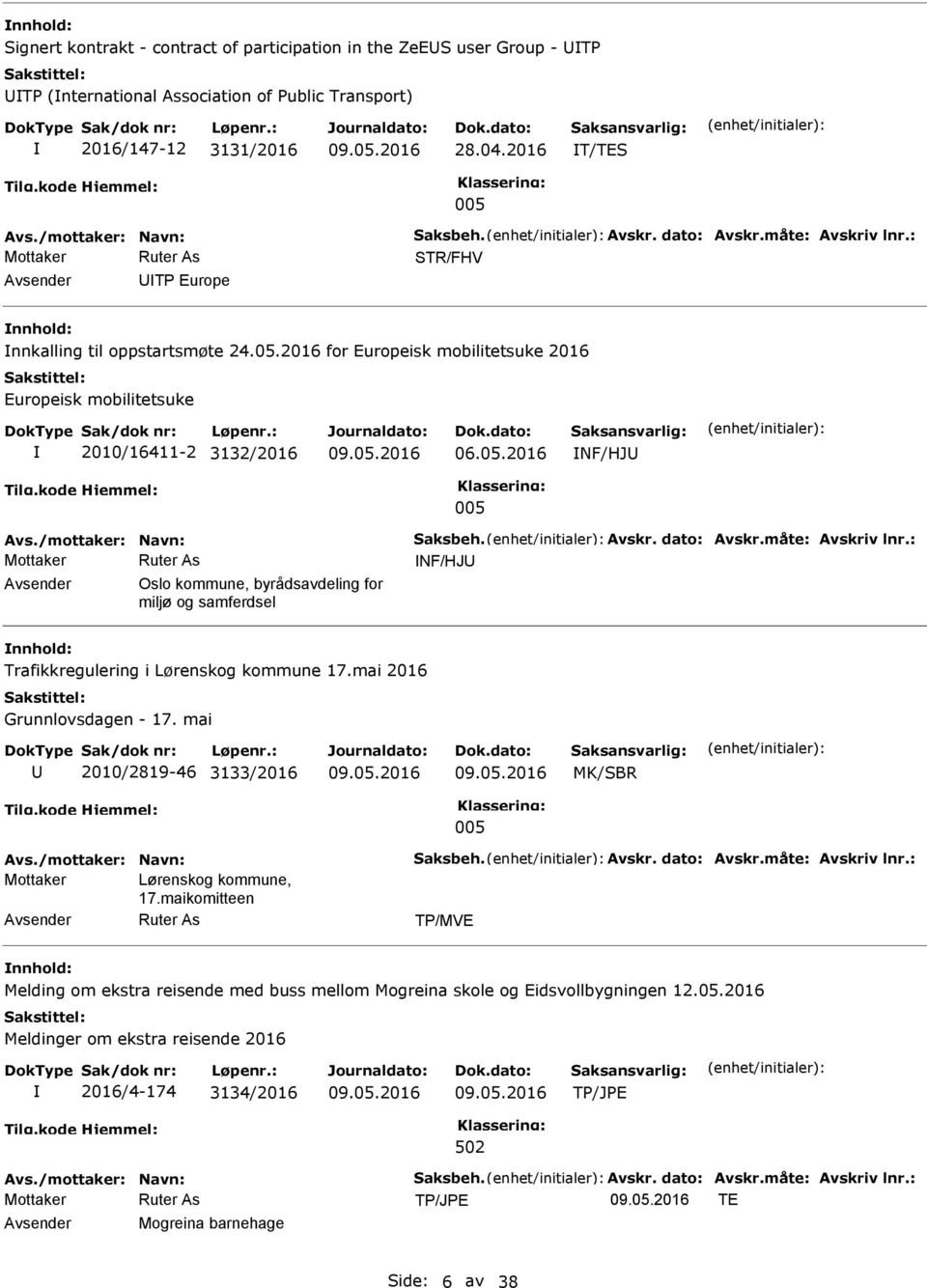 /mottaker: Navn: Saksbeh. Avskr. dato: Avskr.måte: Avskriv lnr.: NF/HJ Oslo kommune, byrådsavdeling for miljø og samferdsel Trafikkregulering i Lørenskog kommune 17.mai 2016 Grunnlovsdagen - 17.