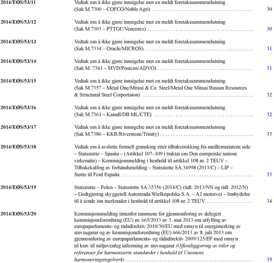 ... 30 Vedtak om å ikke gjøre innsigelse mot en meldt foretakssammenslutning (Sak M.7334 Oracle/MICROS).... 31 Vedtak om å ikke gjøre innsigelse mot en meldt foretakssammenslutning (Sak M.