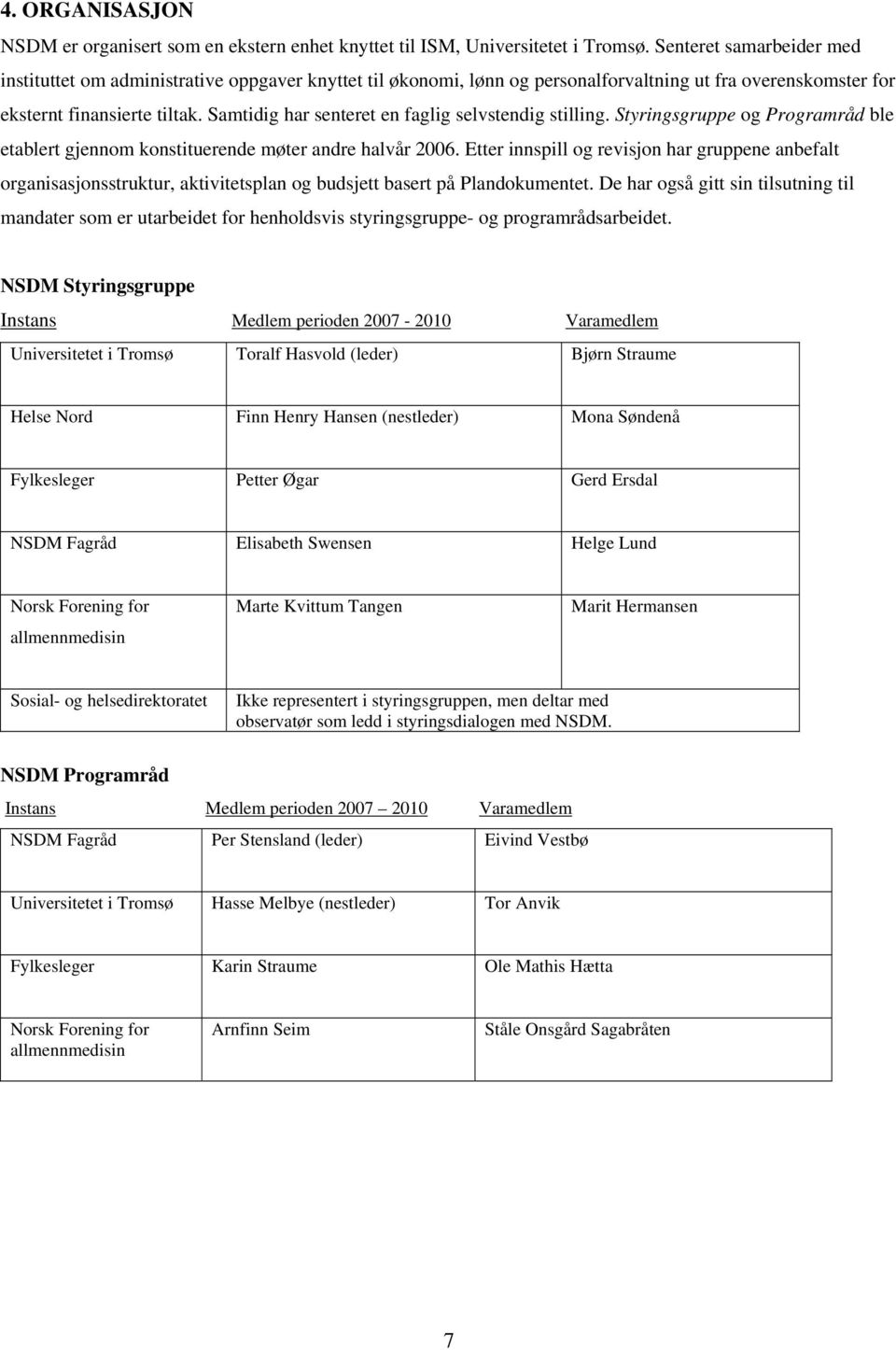 Samtidig har senteret en faglig selvstendig stilling. Styringsgruppe og Programråd ble etablert gjennom konstituerende møter andre halvår 2006.