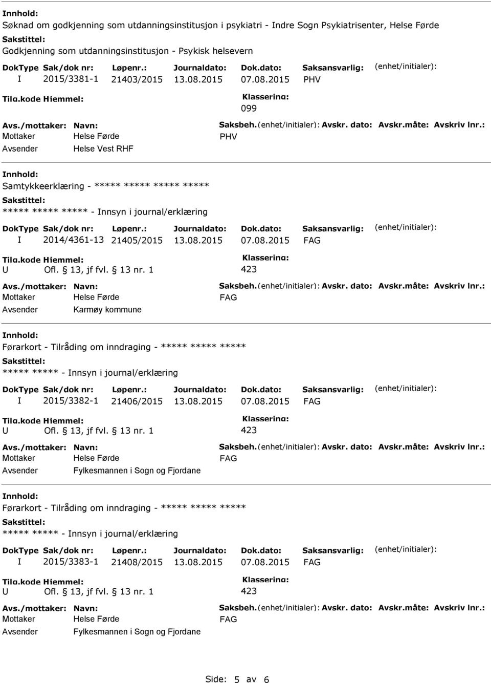 kommune Førarkort - Tilråding om inndraging - ***** ***** ***** ***** ***** - nnsyn i journal/erklæring 2015/3382-1 21406/2015 Fylkesmannen i Sogn og Fjordane