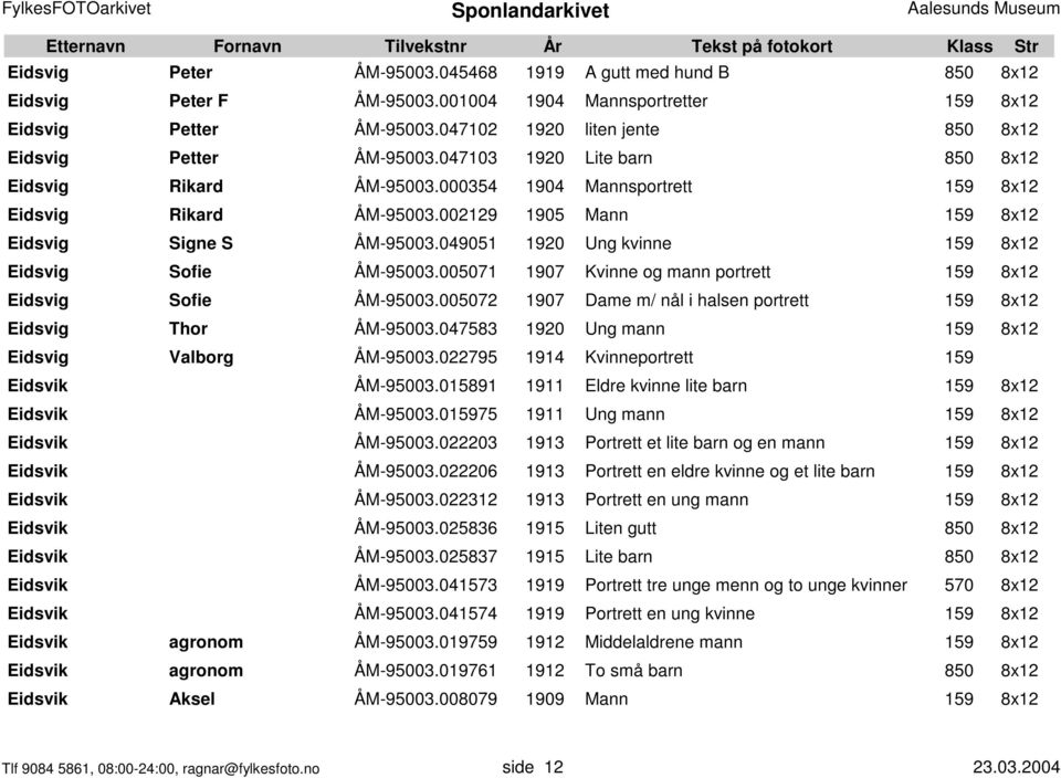 002129 1905 Mann 159 8x12 Eidsvig Signe S ÅM-95003.049051 1920 Ung kvinne 159 8x12 Eidsvig Sofie ÅM-95003.005071 1907 Kvinne og mann portrett 159 8x12 Eidsvig Sofie ÅM-95003.