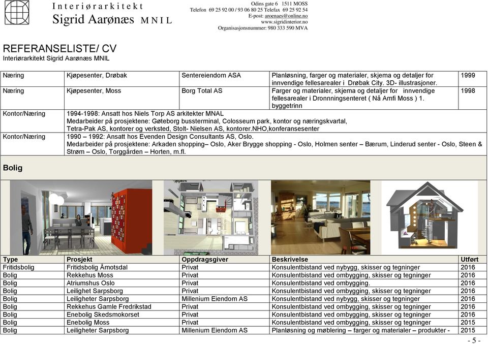 byggetrinn Kontor/Næring 1994-1998: Ansatt hos Niels Torp arkitekter MNAL Medarbeider på prosjektene: Gøteborg bussterminal, Colosseum park, kontor og næringskvartal, Tetra-Pak, kontorer og verksted,